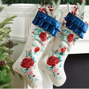 The Pioneer Woman Set of 2 Red Roses Ruffle  Christmas Stockings Cottagecore 20"
